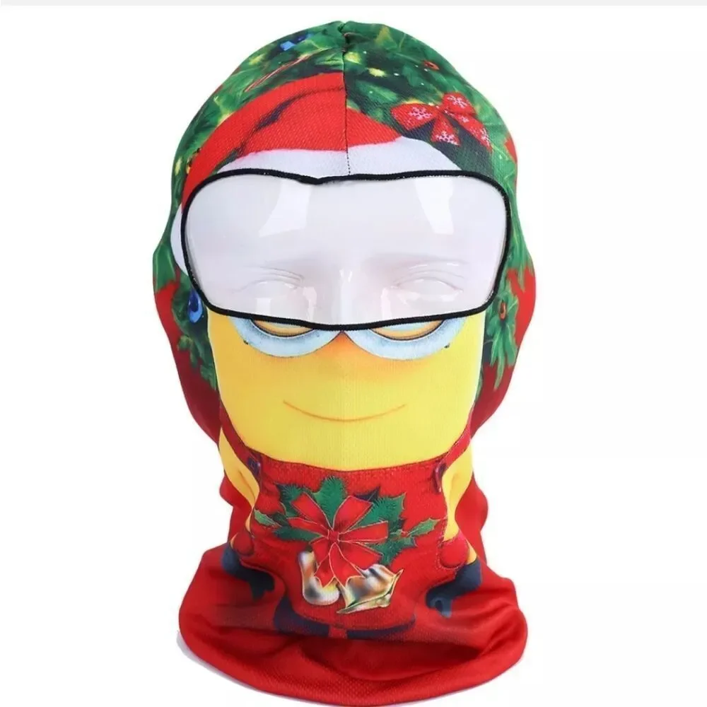 Christmas Mask Balaclava Hood Thin Neck Gaiter Cartoon Printing Full Face Mask